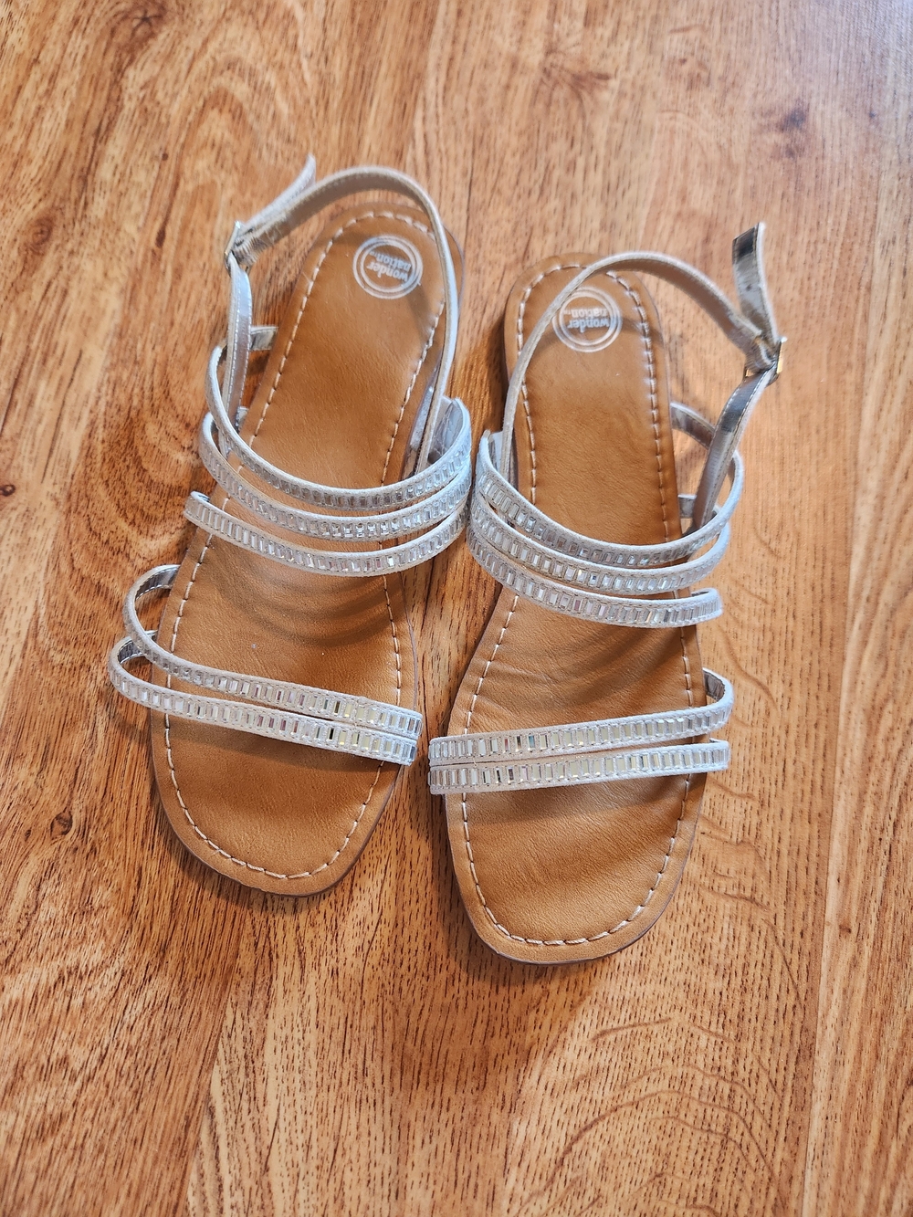 Beaded Strappy Sandals in Silver &  White